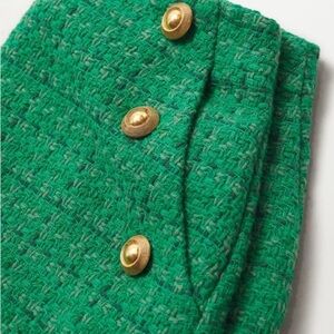 Mango Green Tweed Mini Skirt with Gold Accents NWT